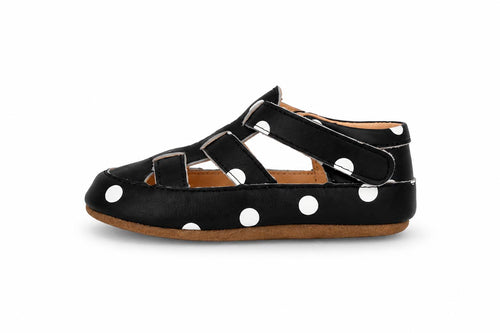 Obex Helis børne hjemmesko i læder skridsikre til børnehave og hjem – Sortprikket
