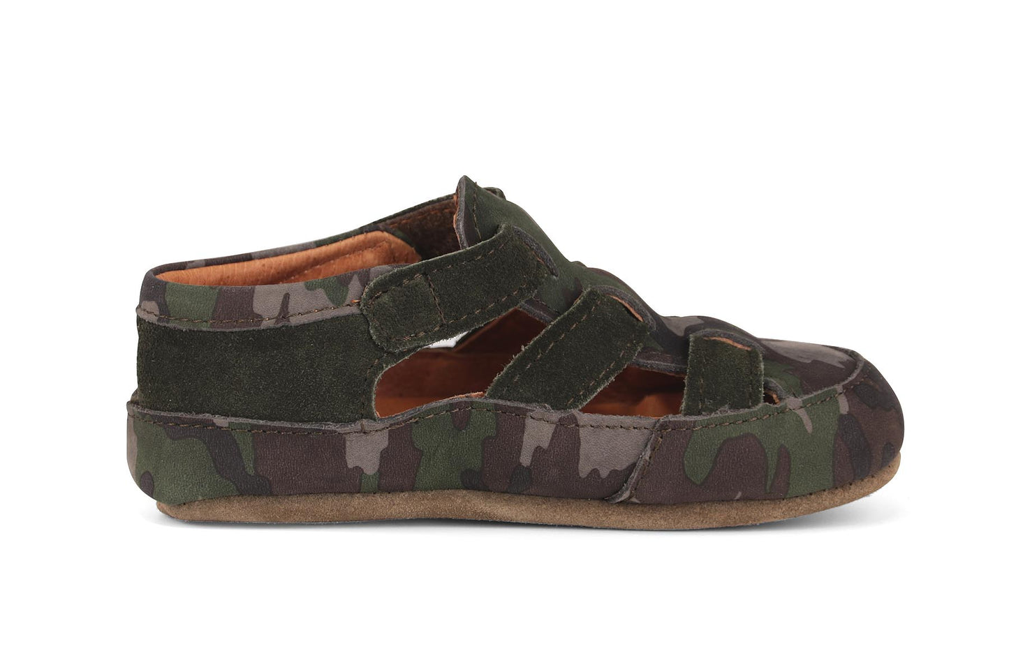 Obex Helis Bred børne hjemmesko bred pasform i læder til børnehave og hjem – Camouflage