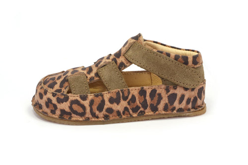 Obex Helis sandali bambini in pelle antiscivolo per estate e asilo – Leopardmønster