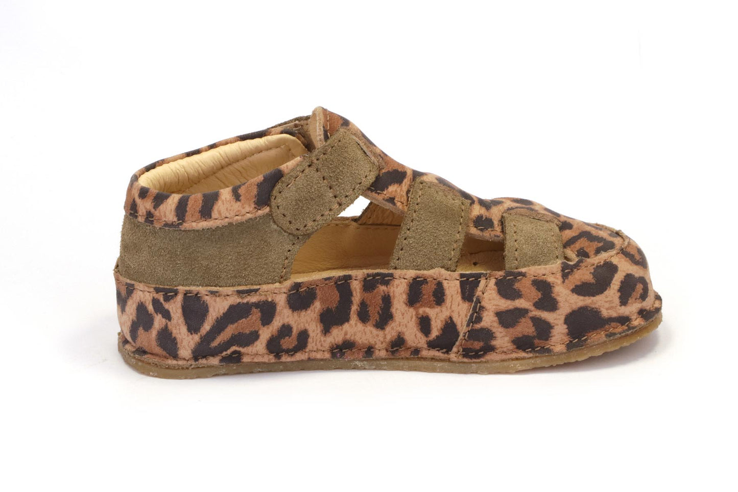 Obex Helis sandali bambini in pelle antiscivolo per estate e asilo – Leopardmønster